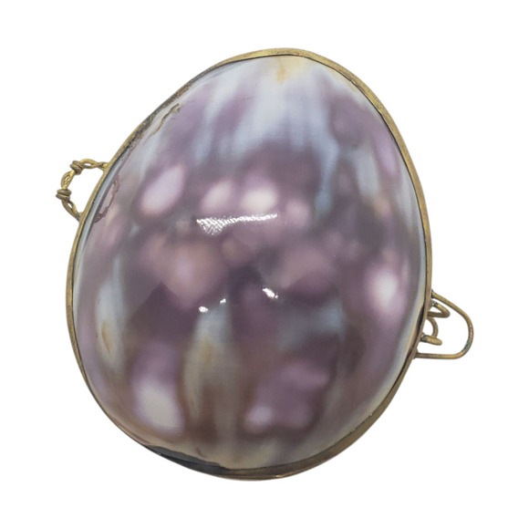 Vintage Handmade Cowrie Sea Shell Hinged Snuff Trinket Ring Stash Box Locket - Picture 1 of 11